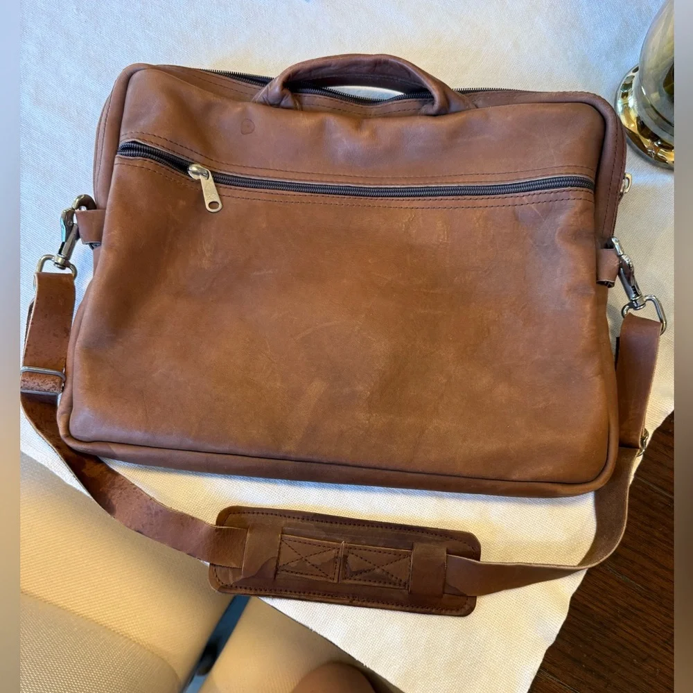 Athalon Brown Leather Men's Briefcase - Brown Leather Laptop Bag